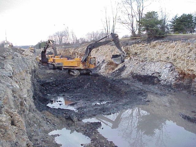 Excavation during an abandoned underground mine subsidence remediation, Jackson County State Route 32. Courtesy Ohio Department of Transportation. Excavation during an abandoned underground mine subsidence remediation, Jackson County State Route 32. Courtesy Ohio Department of Transportation.
