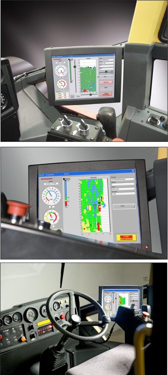 Examples of on-board display monitors used by different manufacturers.<br />(Photograph from DYNAPAC AB website).