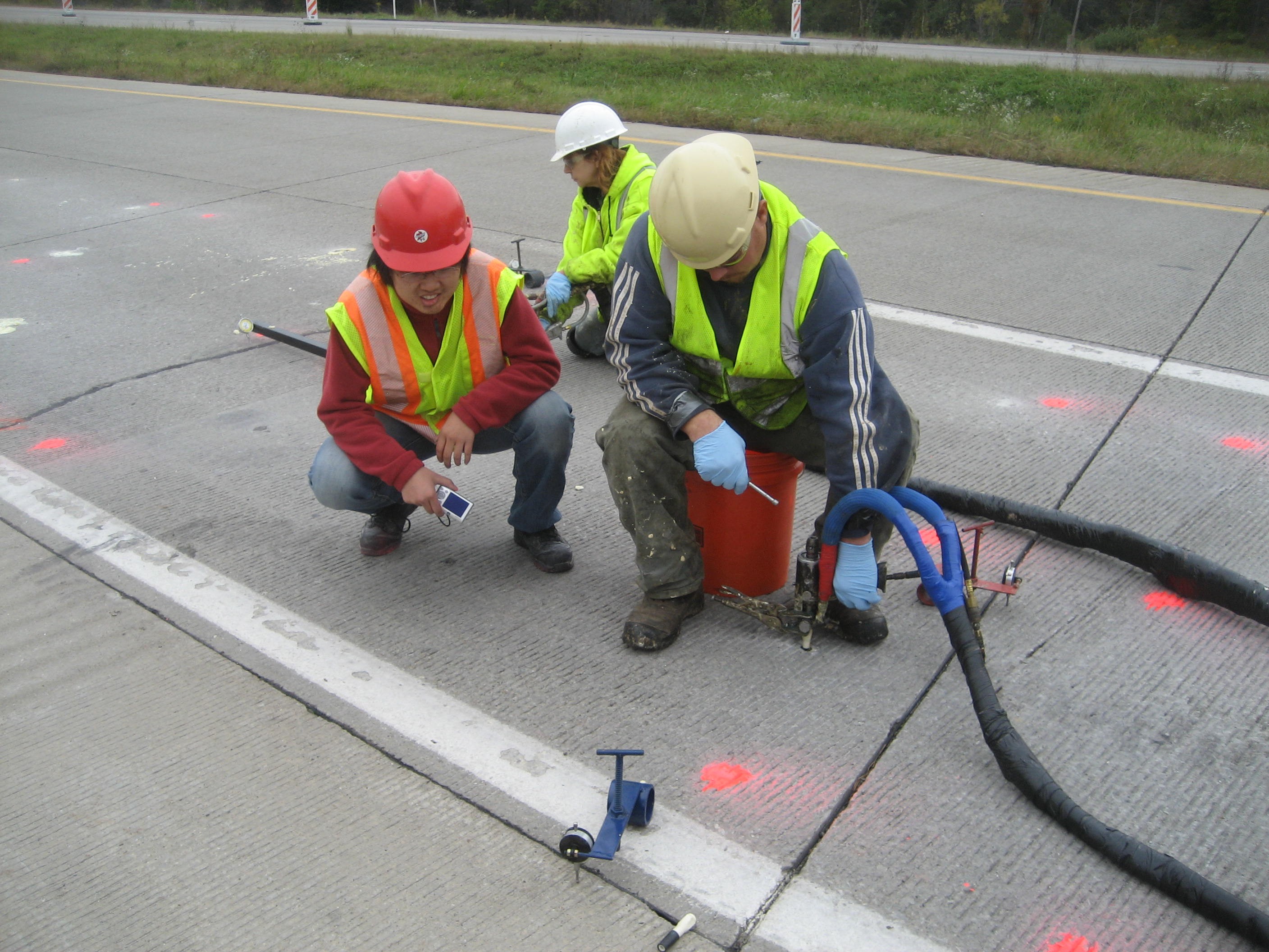 Injection of polyurethane into PCC pavement. From White et al. (2010). Injection of polyurethane into PCC pavement. From White et al. (2010).