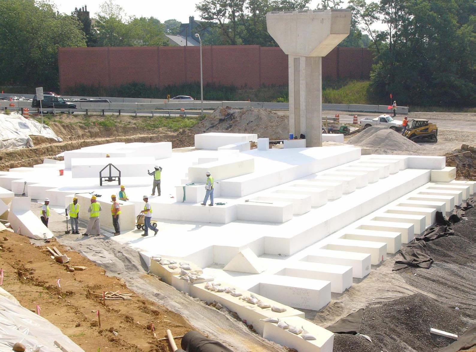 Placement of geofoam. Courtesy of Virginia DOT.