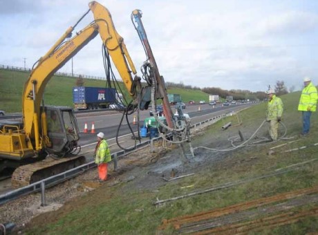 Micropile instalation on a slope. From Terrawise Construction.
