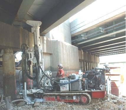 Micropile installation with limited headroom. From Gomez et al. (2008b)