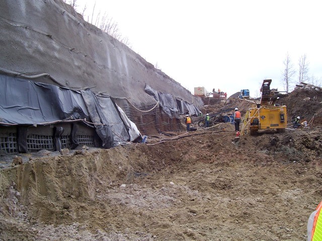 Soil-nailed shoring wall of shored MSE wall project in Colorado. Courtesy of Colorado DOT.