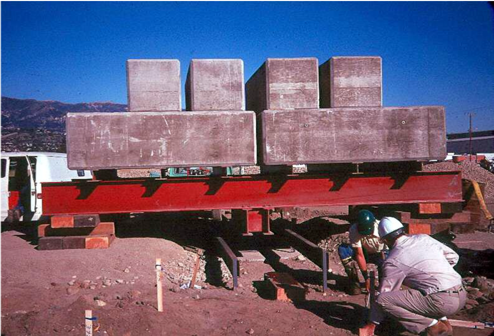 Load test on a stone column. (Photograph courtesy of James Mitchell) Load test on a stone column. (Photograph courtesy of James Mitchell)