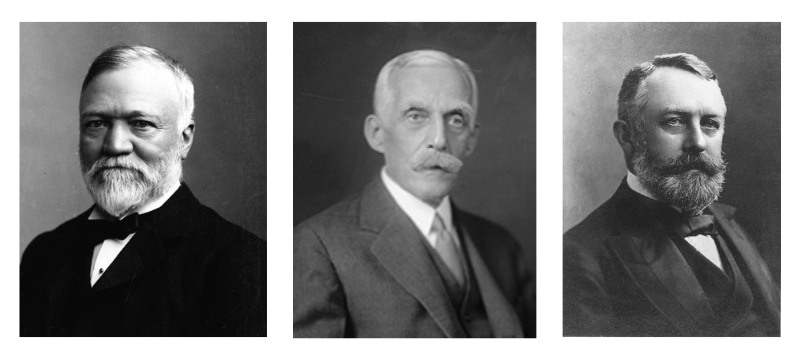  Black and white photographs of Andrew Carnegie, Andrew Mellon, and Henry Clay Frick