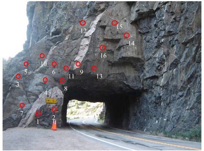 The Poudre Canyon Tunnel with proposed resin injection holes highlighted in red