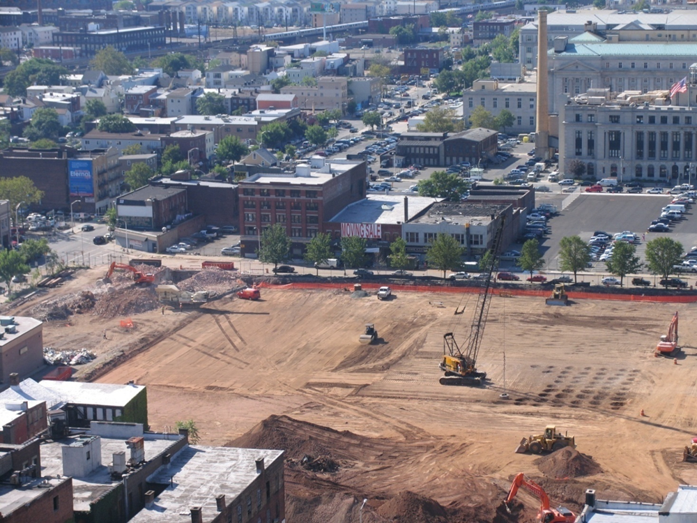 Aerial view of Prudential Center Ground Improvement Work (Photo Courtesy of Densification, Inc.)